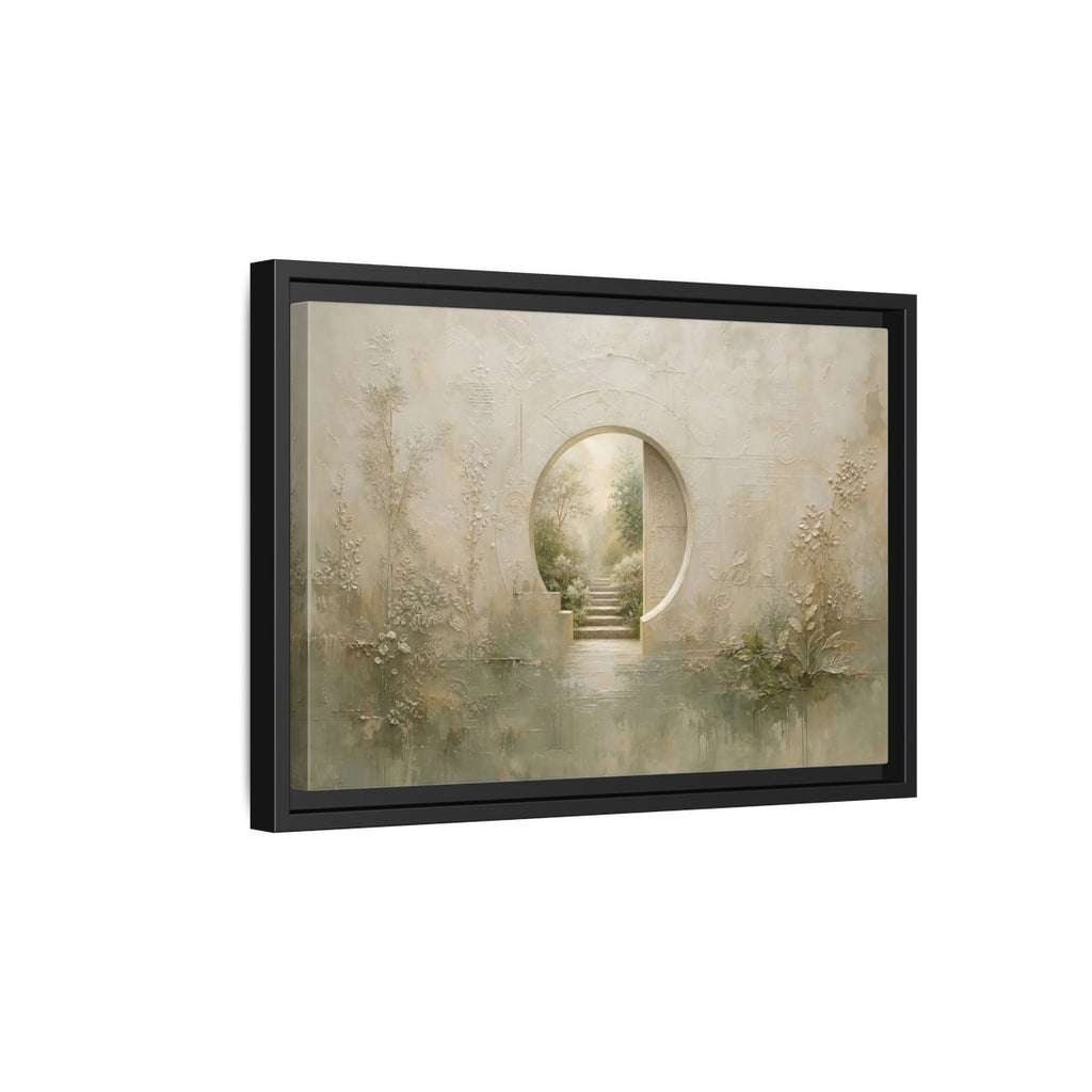Side Mockup 6. Nature Moon Gate Beige Green Nature shown as stretched canvas wall art