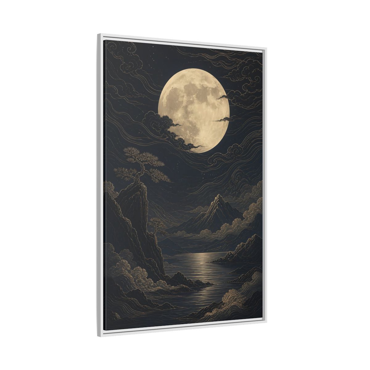 Side Mockup 7. Nature Moon Mountains Gold Moon Landscape shown as stretched canvas wall art