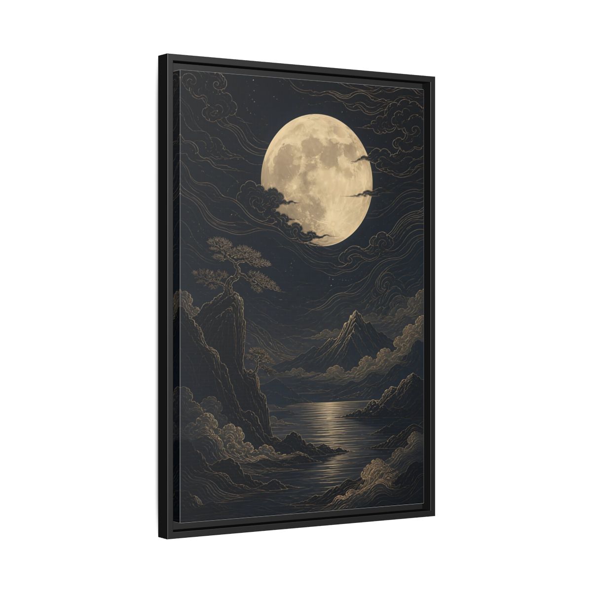 Side Mockup 14. Nature Moon Mountains Gold Moon Landscape shown as stretched canvas wall art