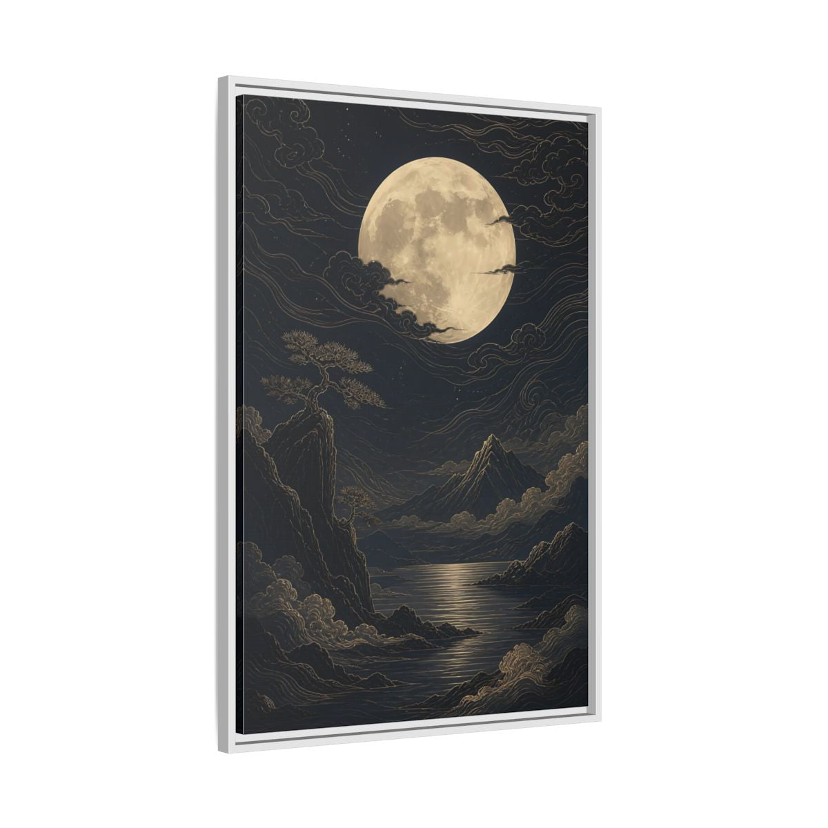 Side Mockup 9. Nature Moon Mountains Gold Moon Landscape shown as stretched canvas wall art