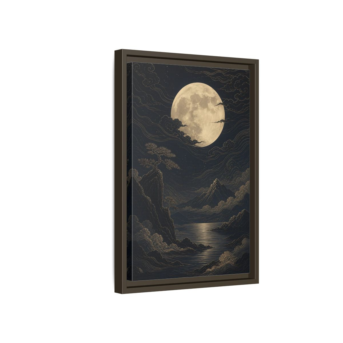 Side Mockup 5. Nature Moon Mountains Gold Moon Landscape shown as stretched canvas wall art
