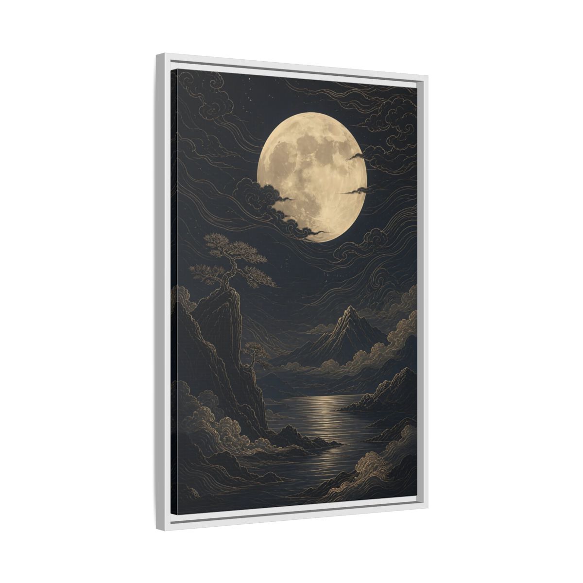 Side Mockup 10. Nature Moon Mountains Gold Moon Landscape shown as stretched canvas wall art