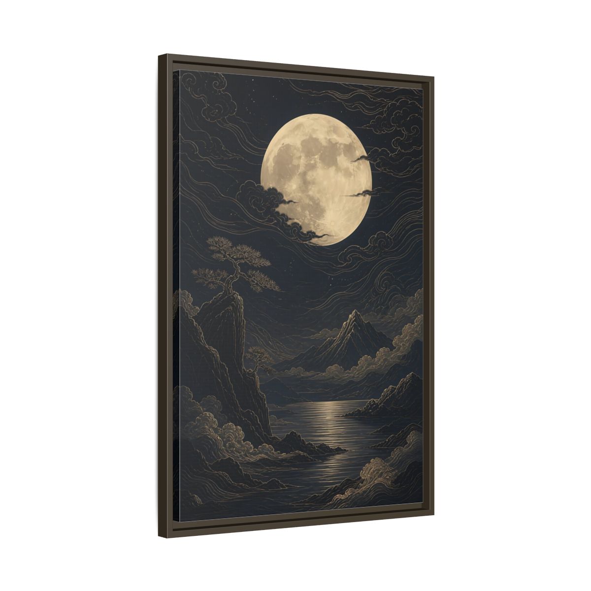 Side Mockup 11. Nature Moon Mountains Gold Moon Landscape shown as stretched canvas wall art