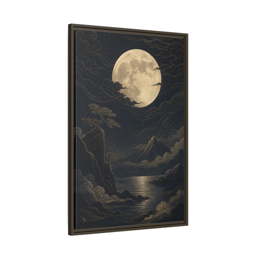 Main Mockup. Nature Moon Mountains Gold Moon Landscape shown as stretched canvas wall art