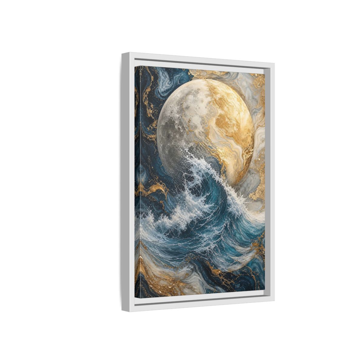Side Mockup 4. Nature Moon Wave Gold Moon Wave shown as stretched canvas wall art