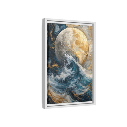 Nature Moon Wave Gold Framed Canvas Wall Art - Abstract Living Room, Above Sofa shown as canvas wall art