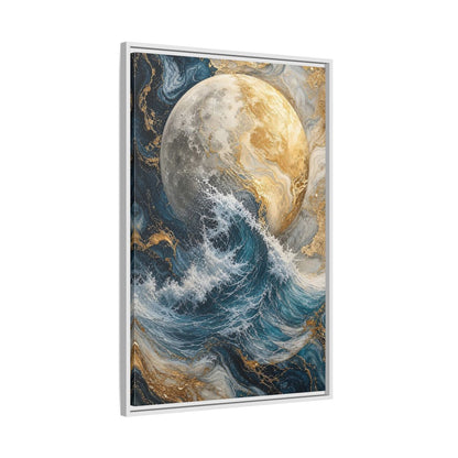 Nature Moon Wave Gold Framed Canvas Wall Art - Abstract Living Room, Above Sofa shown as canvas wall art