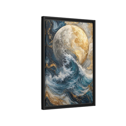 Nature Moon Wave Gold Framed Canvas Wall Art - Abstract Living Room, Above Sofa shown as canvas wall art