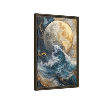 Nature Moon Wave Gold Framed Canvas Wall Art - Abstract Living Room, Above Sofa shown as canvas wall art