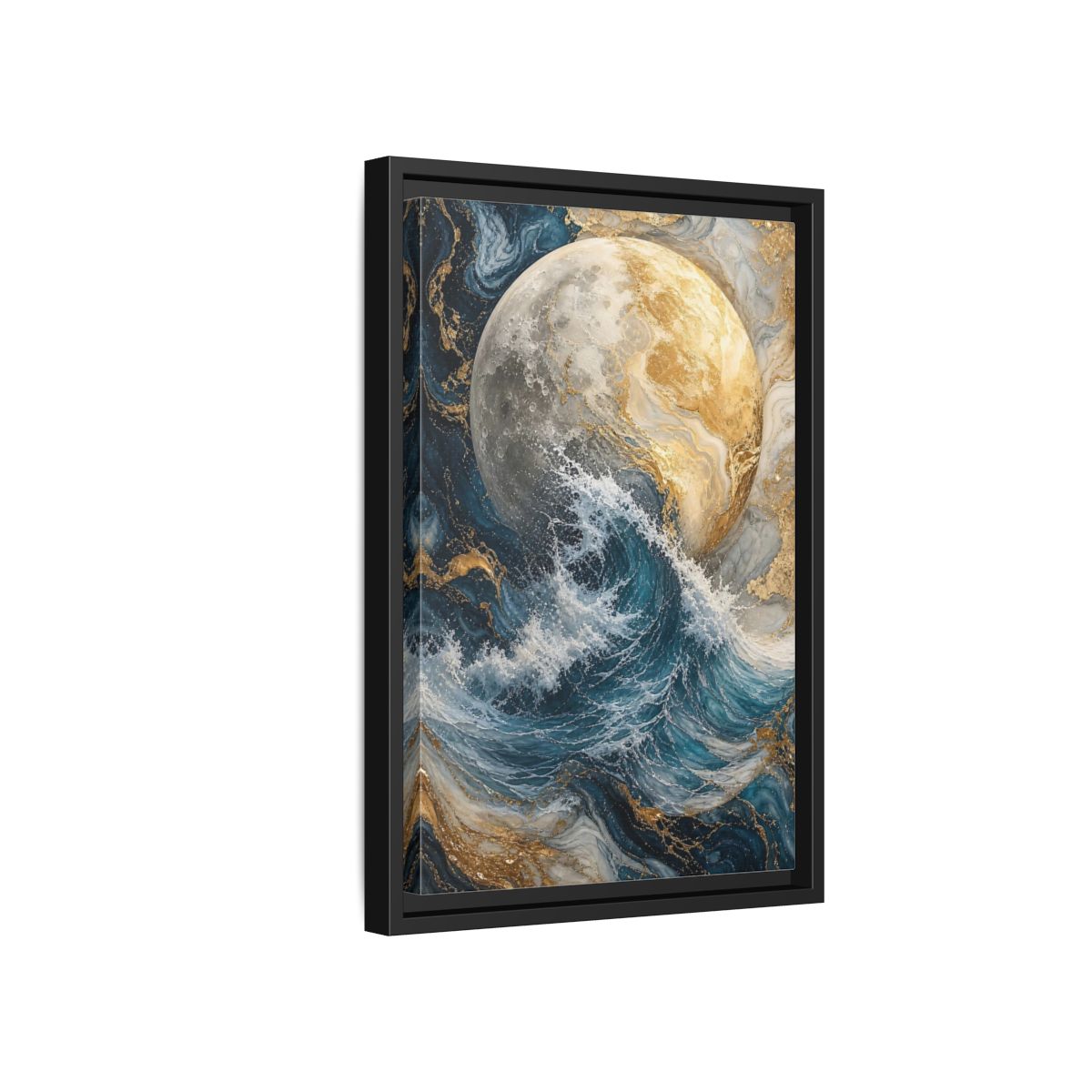 Side Mockup 6. Nature Moon Wave Gold Moon Wave shown as stretched canvas wall art