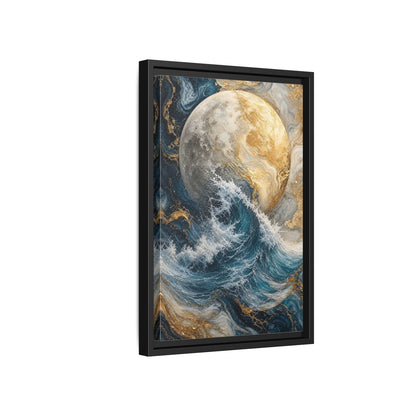 Nature Moon Wave Gold Framed Canvas Wall Art - Abstract Living Room, Above Sofa shown as canvas wall art