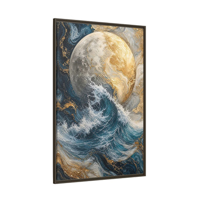 Nature Moon Wave Gold Framed Canvas Wall Art - Abstract Living Room, Above Sofa shown as canvas wall art