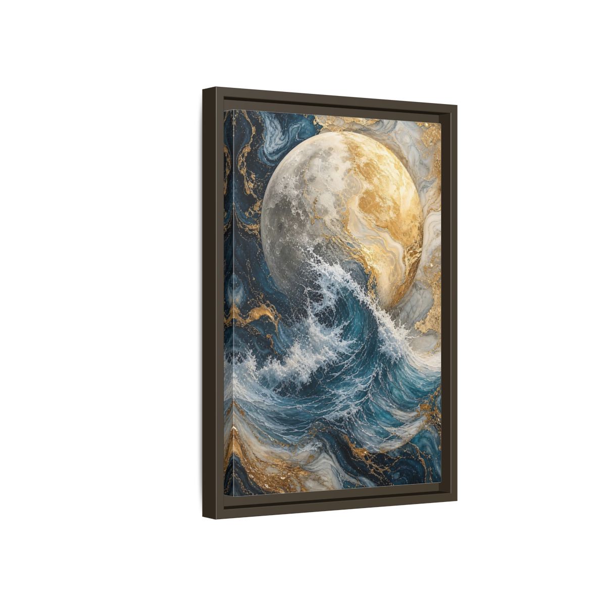 Side Mockup 5. Nature Moon Wave Gold Moon Wave shown as stretched canvas wall art
