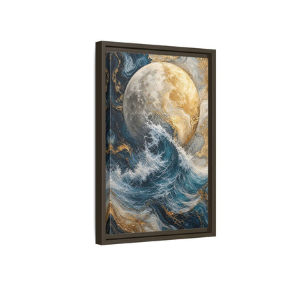 Nature Moon Wave Gold Framed Canvas Wall Art - Abstract Living Room, Above Sofa shown as canvas wall art