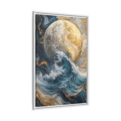 Nature Moon Wave Gold Framed Canvas Wall Art - Abstract Living Room, Above Sofa shown as canvas wall art