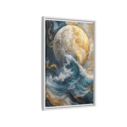 Nature Moon Wave Gold Framed Canvas Wall Art - Abstract Living Room, Above Sofa shown as canvas wall art