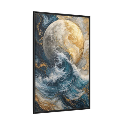 Nature Moon Wave Gold Framed Canvas Wall Art - Abstract Living Room, Above Sofa shown as canvas wall art