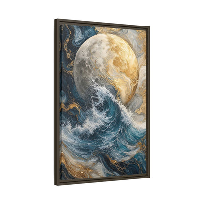 Nature Moon Wave Gold Framed Canvas Wall Art - Abstract Living Room, Above Sofa shown as canvas wall art