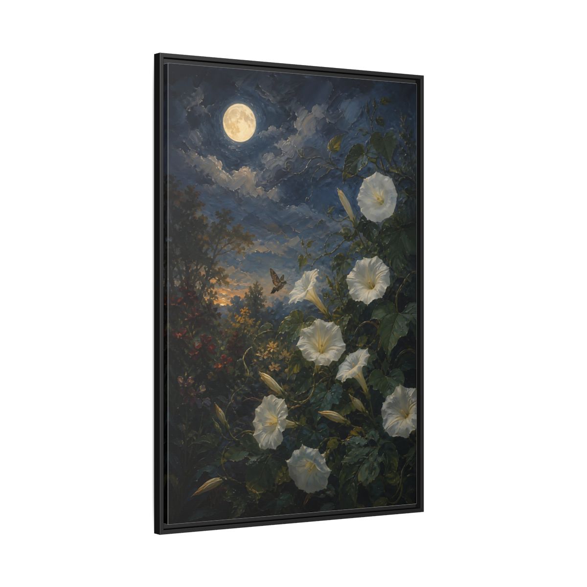 Side Mockup 12. Nature Moonflowers Moonlit Floral shown as stretched canvas wall art