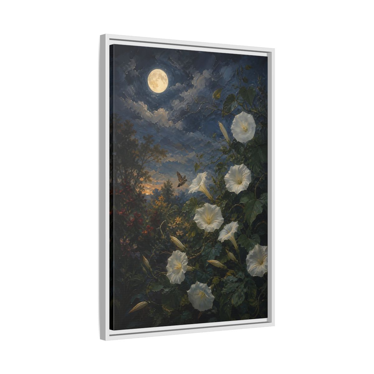 Side Mockup 10. Nature Moonflowers Moonlit Floral shown as stretched canvas wall art
