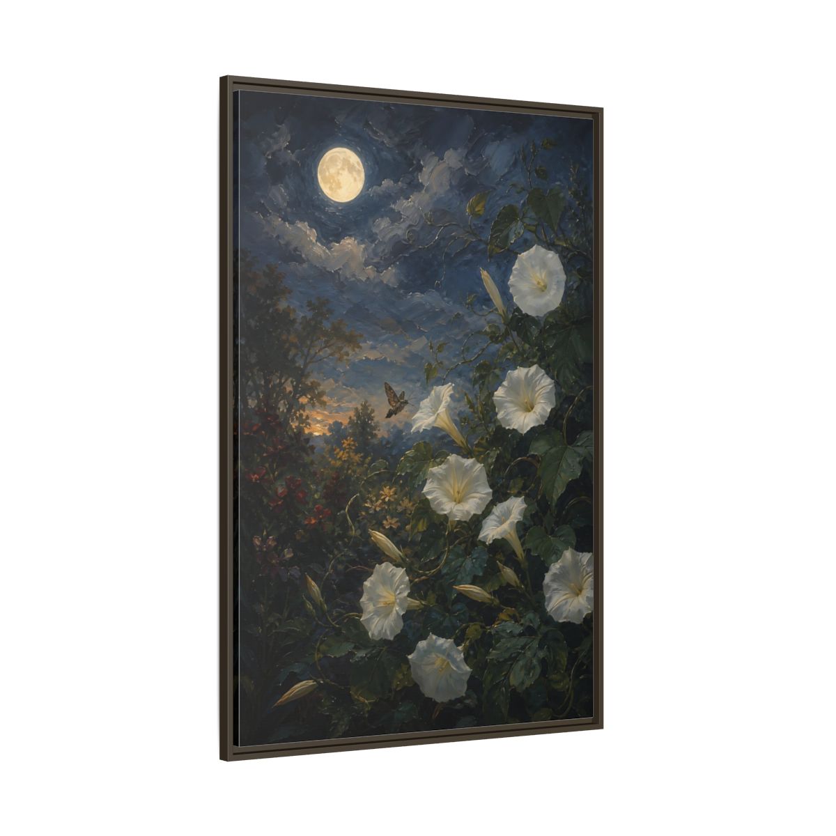 Side Mockup 8. Nature Moonflowers Moonlit Floral shown as stretched canvas wall art
