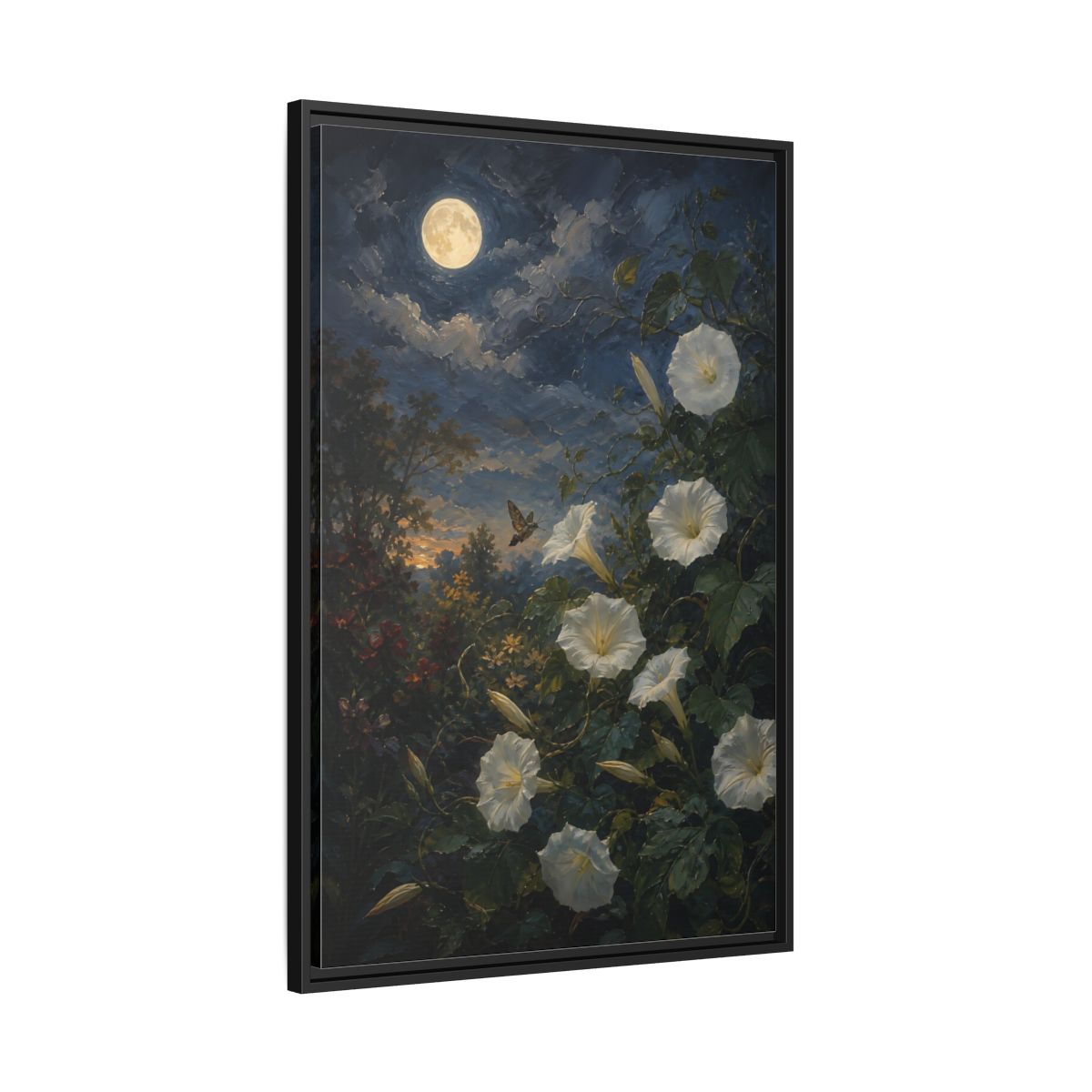 Side Mockup 13. Nature Moonflowers Moonlit Floral shown as stretched canvas wall art