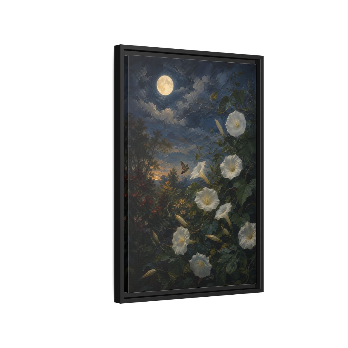 Side Mockup 3. Nature Moonflowers Moonlit Floral shown as stretched canvas wall art