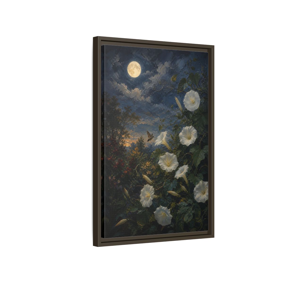 Side Mockup 2. Nature Moonflowers Moonlit Floral shown as stretched canvas wall art