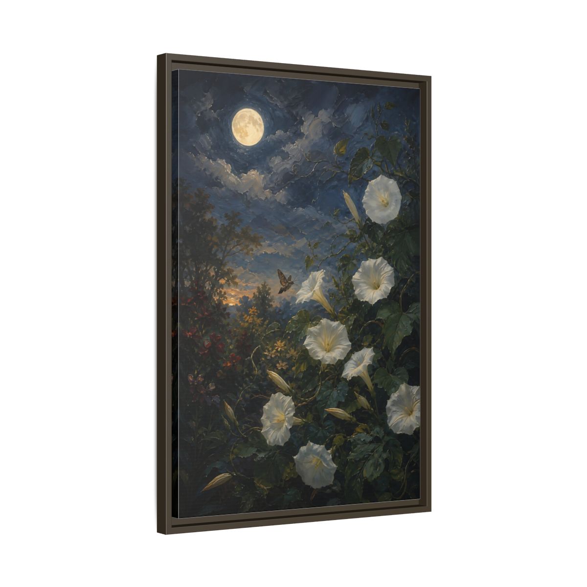 Side Mockup 11. Nature Moonflowers Moonlit Floral shown as stretched canvas wall art