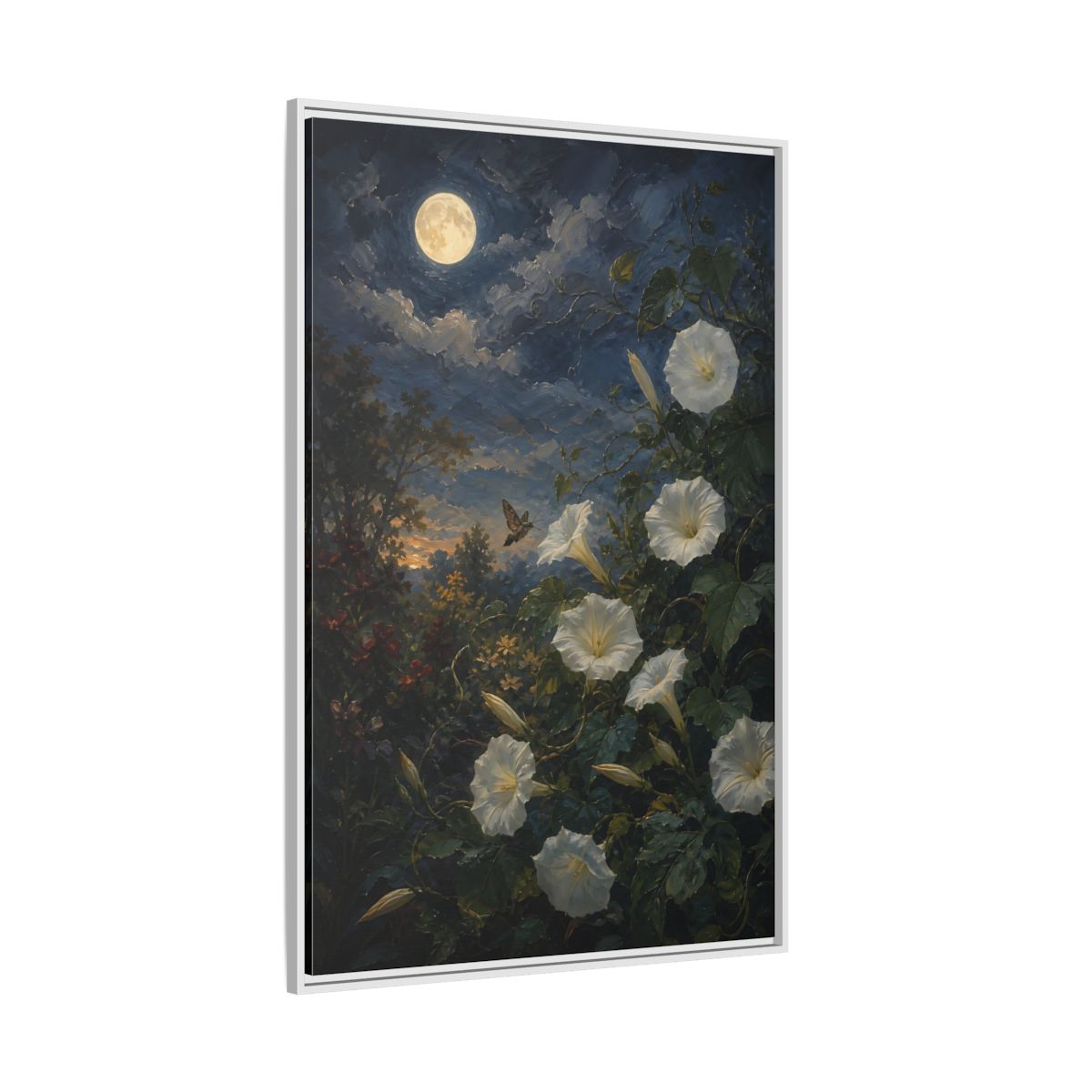 Side Mockup 7. Nature Moonflowers Moonlit Floral shown as stretched canvas wall art