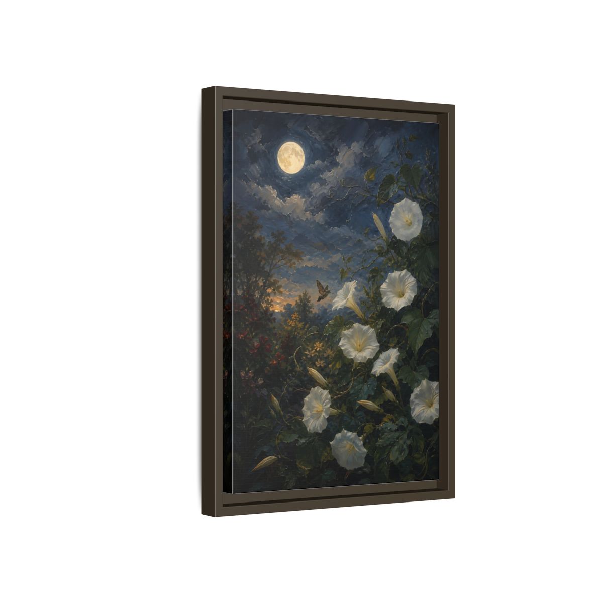 Side Mockup 5. Nature Moonflowers Moonlit Floral shown as stretched canvas wall art