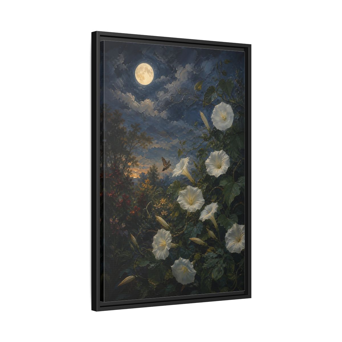 Side Mockup 14. Nature Moonflowers Moonlit Floral shown as stretched canvas wall art
