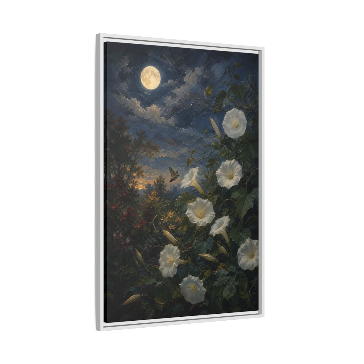 Side Mockup 9. Nature Moonflowers Moonlit Floral shown as stretched canvas wall art