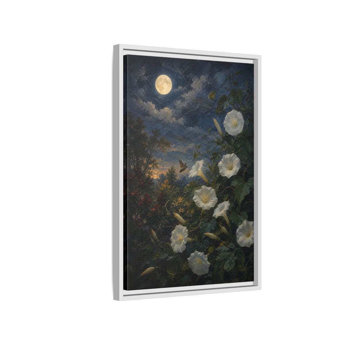 Side Mockup 1. Nature Moonflowers Moonlit Floral shown as stretched canvas wall art