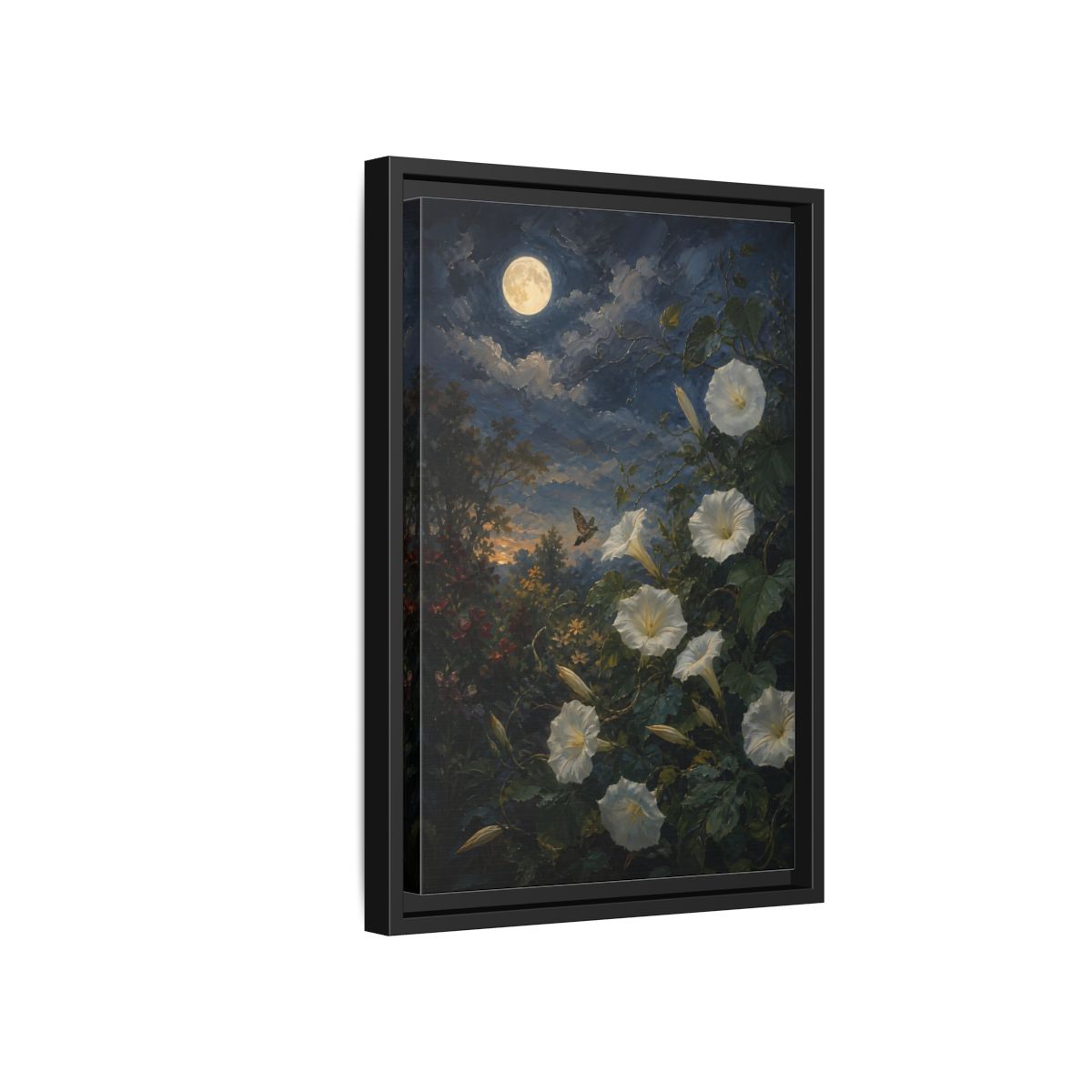Side Mockup 6. Nature Moonflowers Moonlit Floral shown as stretched canvas wall art