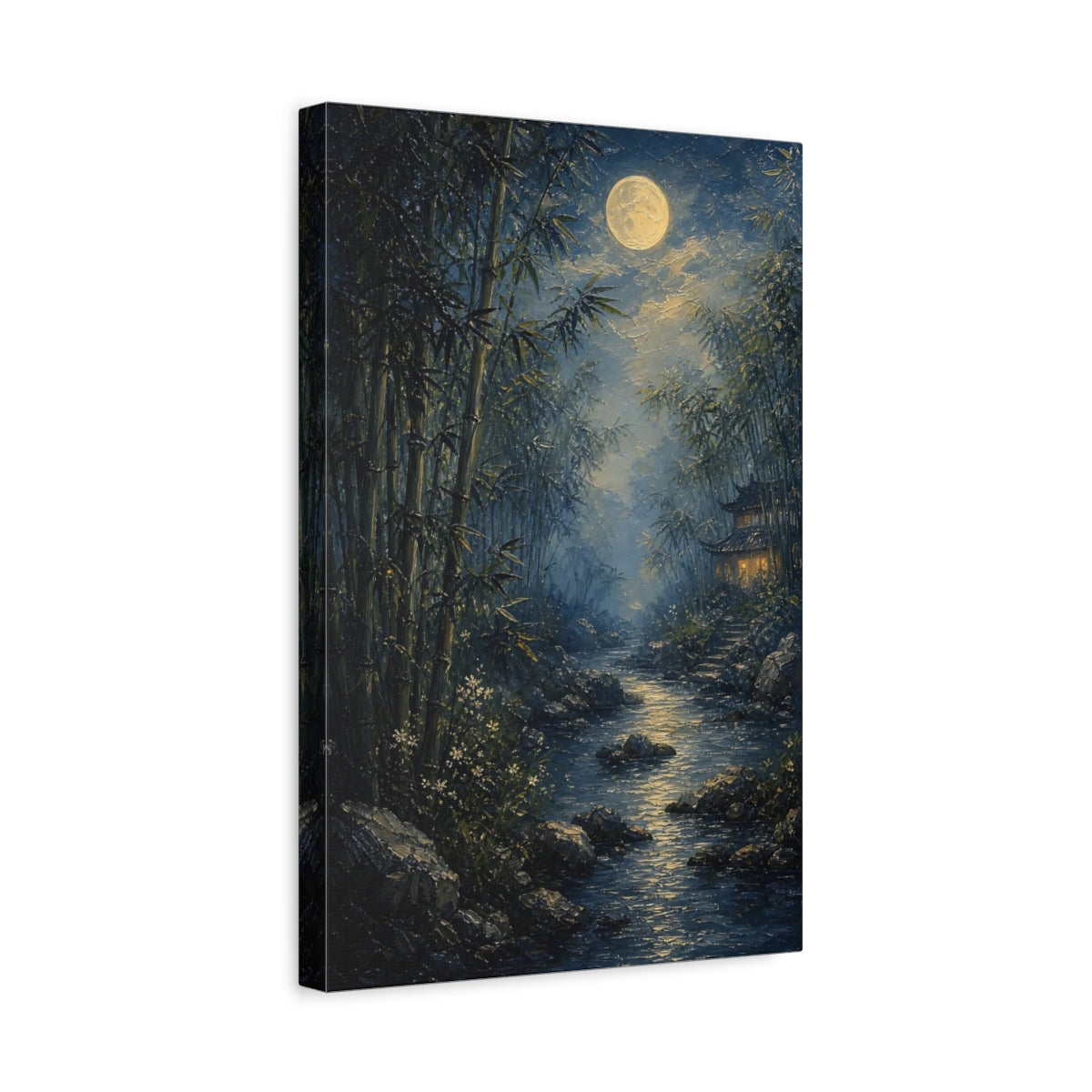 Side Mockup 4. Nature Moonlit Bamboo Moonlit Bamboo shown as stretched canvas wall art