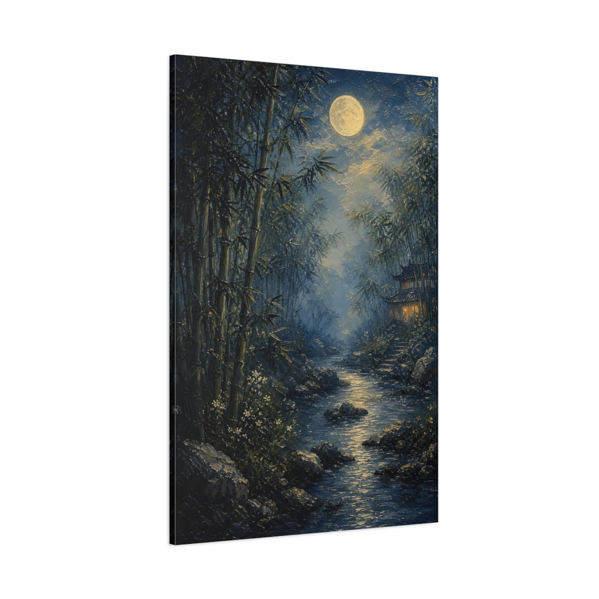 Side Mockup 1. Nature Moonlit Bamboo Moonlit Bamboo shown as stretched canvas wall art