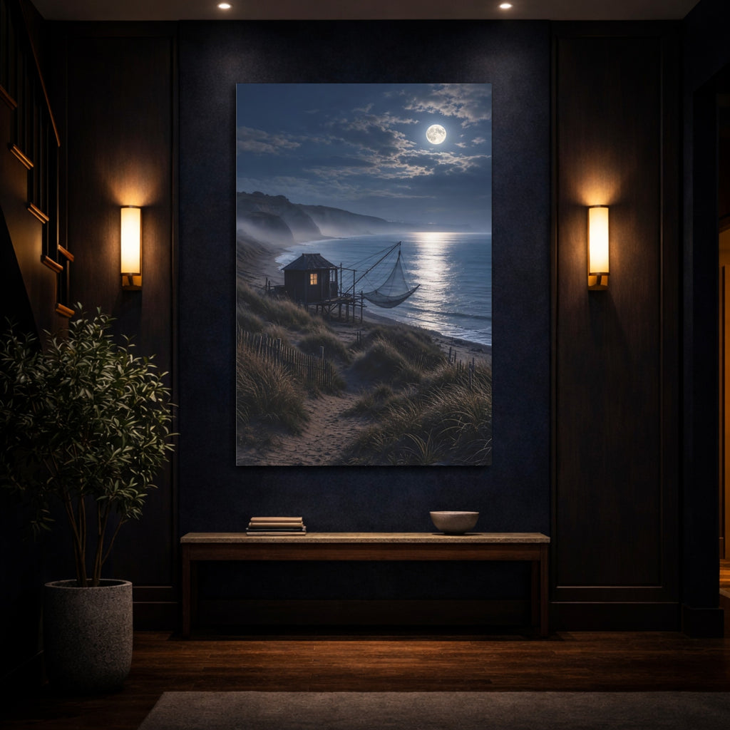 Mockup 4. Nature Moonlit Beach Moonlit Beach Night shown as stretched canvas wall art