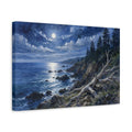 Side Mockup 4. Nature Moonlit Coast Moonlit Coastal Scene shown as stretched canvas wall art