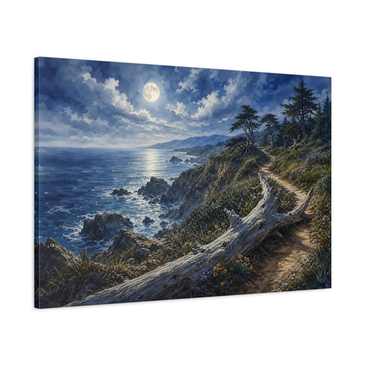 Main Mockup. Nature Moonlit Coast Moonlit Ocean Landscape shown as stretched canvas wall art