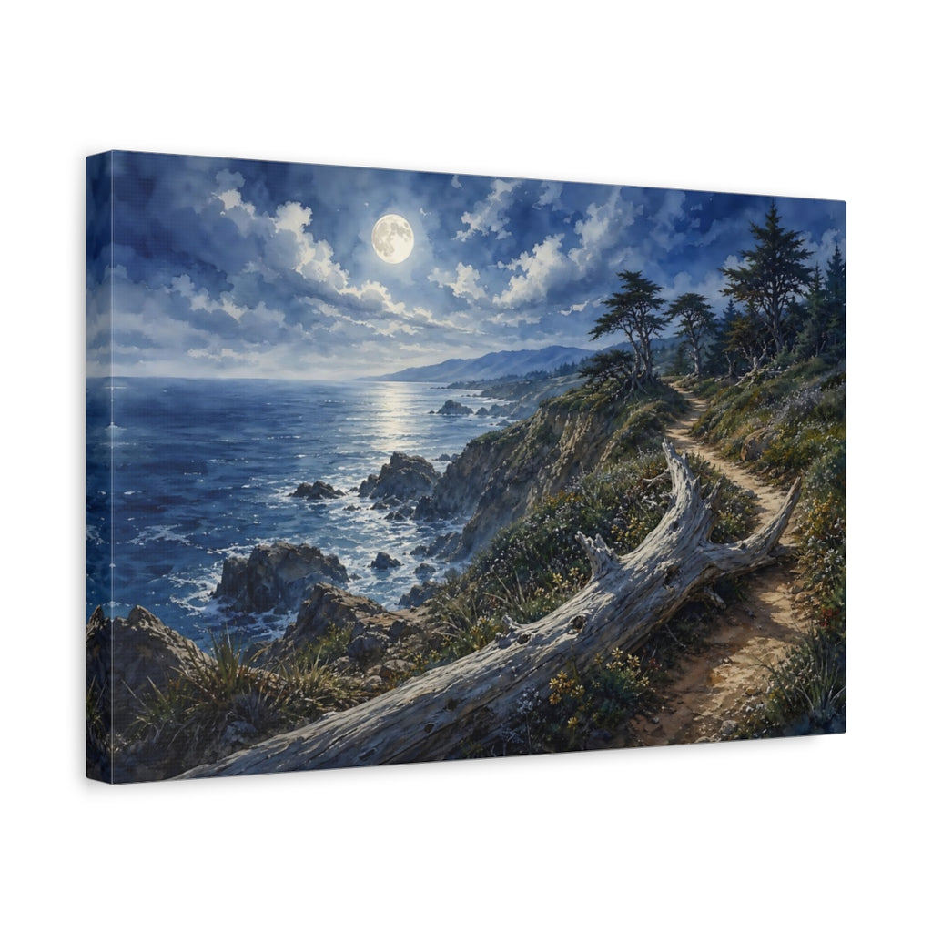 Side Mockup 4. Nature Moonlit Coast Moonlit Ocean Landscape shown as stretched canvas wall art