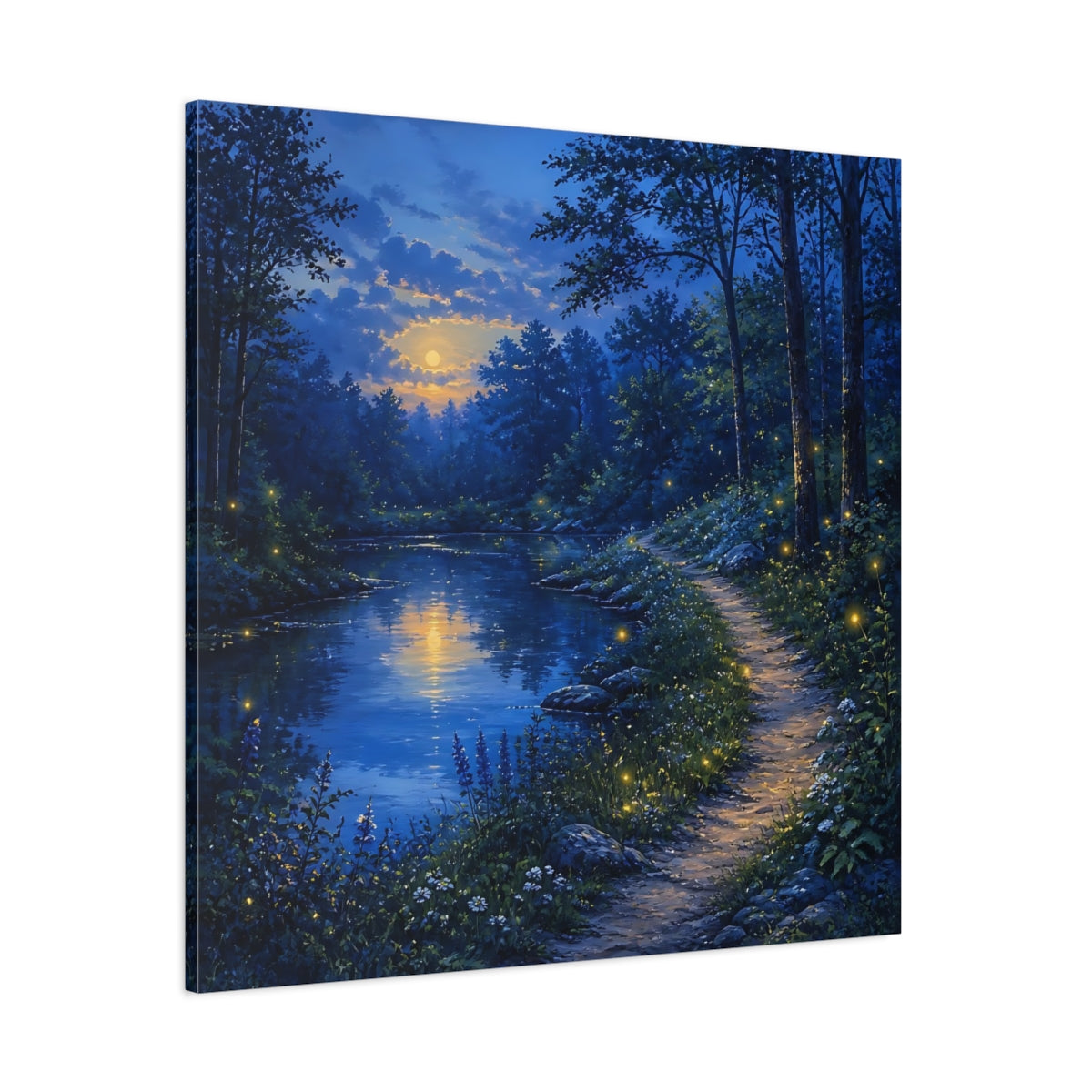 Side Mockup 1. Nature Moonlit Forest Moonlit Forest Landscape shown as stretched canvas wall art