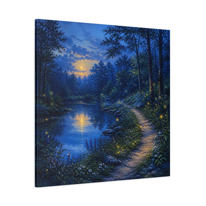 Side Mockup 1. Nature Moonlit Forest Moonlit Forest Landscape shown as stretched canvas wall art
