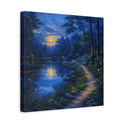 Side Mockup 7. Nature Moonlit Forest Moonlit Forest Landscape shown as stretched canvas wall art