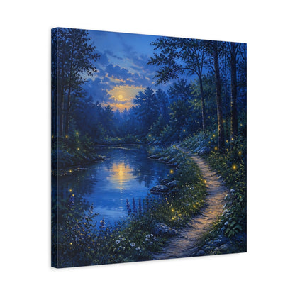 Side Mockup 5. Nature Moonlit Forest Moonlit Forest Landscape shown as stretched canvas wall art