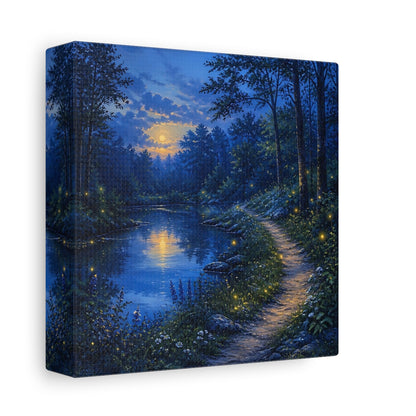 Side Mockup 2. Nature Moonlit Forest Moonlit Forest Landscape shown as stretched canvas wall art