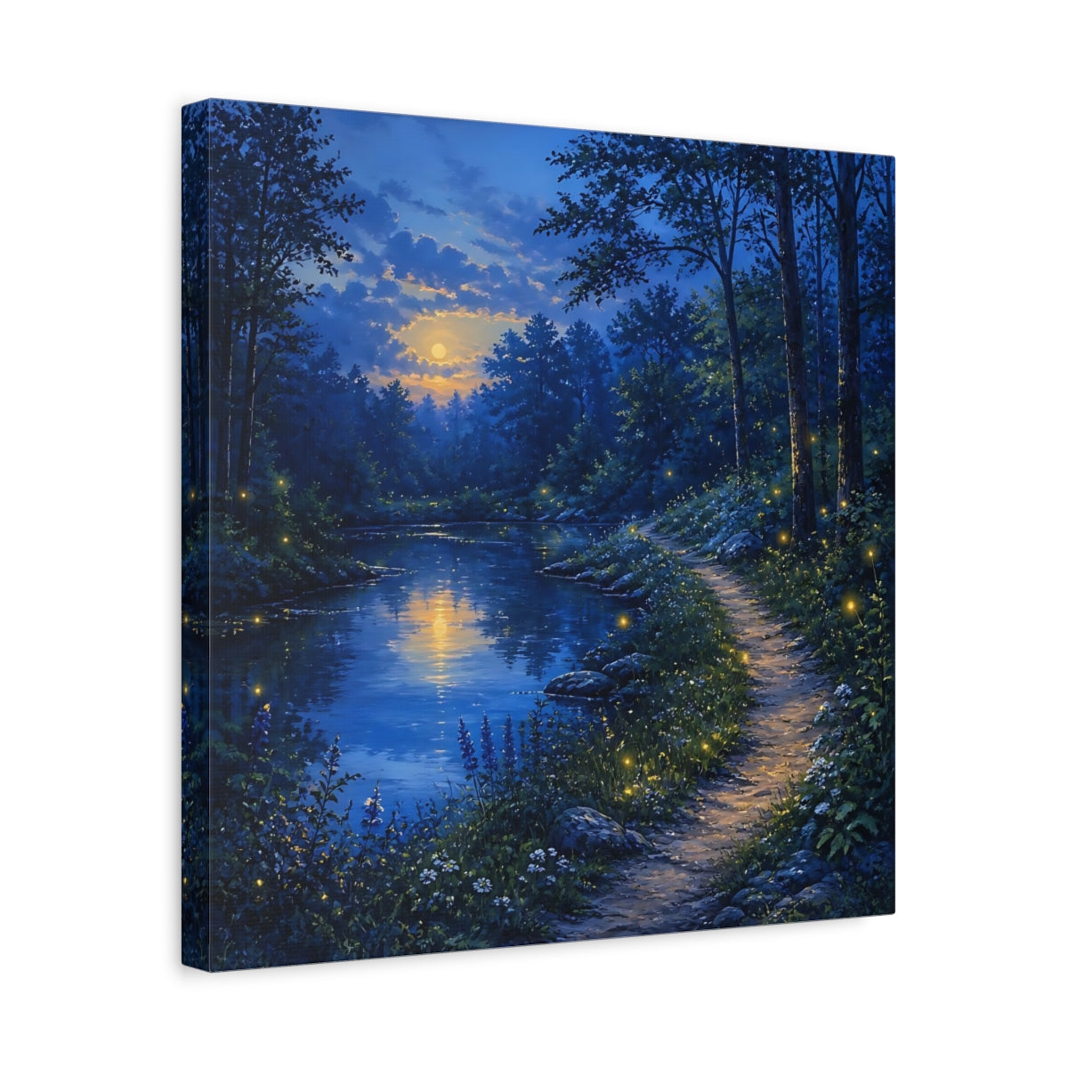 Side Mockup 6. Nature Moonlit Forest Moonlit Forest Landscape shown as stretched canvas wall art