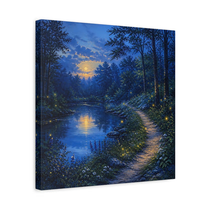 Side Mockup 6. Nature Moonlit Forest Moonlit Forest Landscape shown as stretched canvas wall art