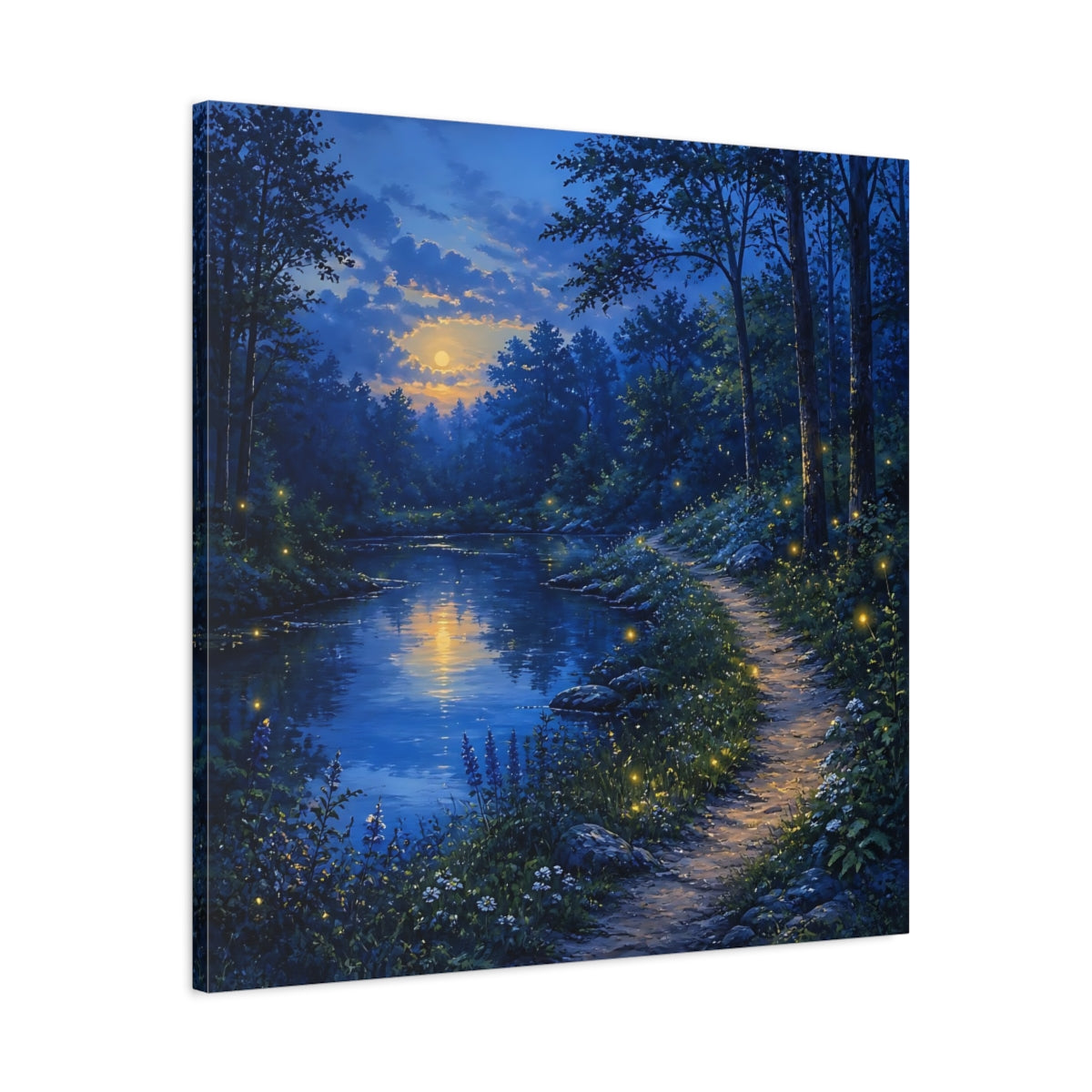 Side Mockup 3. Nature Moonlit Forest Moonlit Forest Landscape shown as stretched canvas wall art