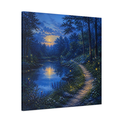 Side Mockup 3. Nature Moonlit Forest Moonlit Forest Landscape shown as stretched canvas wall art